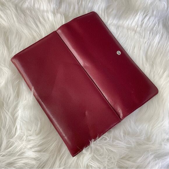 Mont Blanc | Women’s Red Leather Envelope Snap Closure Zipper Pocket Coins Cards - Picture 6 of 9